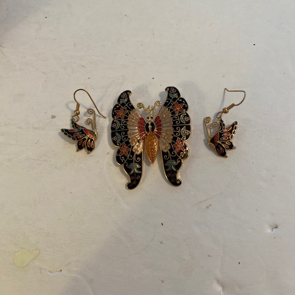 Signed Fisher & Crown Pin/Brooch & Earrings Set - Picture 1 of 5